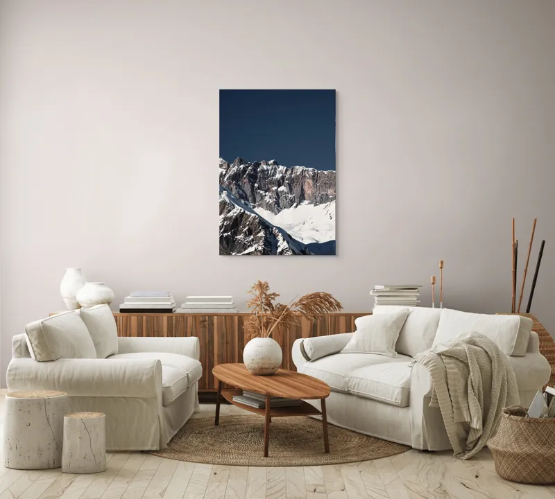 Tablou Canvas, "Munții în tăcere sub cerul albastru", Măreție, Albețe, Stânci, Răsărit, Imensitate, Contrast, Podoabă, Splendoare, 70 x 100 cm – poza 4