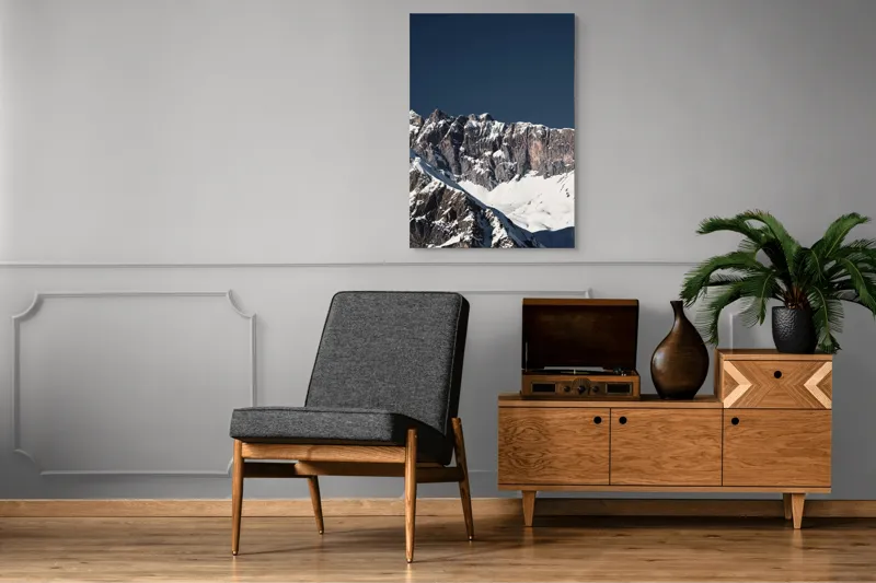 Tablou Canvas, "Munții în tăcere sub cerul albastru", Măreție, Albețe, Stânci, Răsărit, Imensitate, Contrast, Podoabă, Splendoare, 70 x 100 cm – poza 6