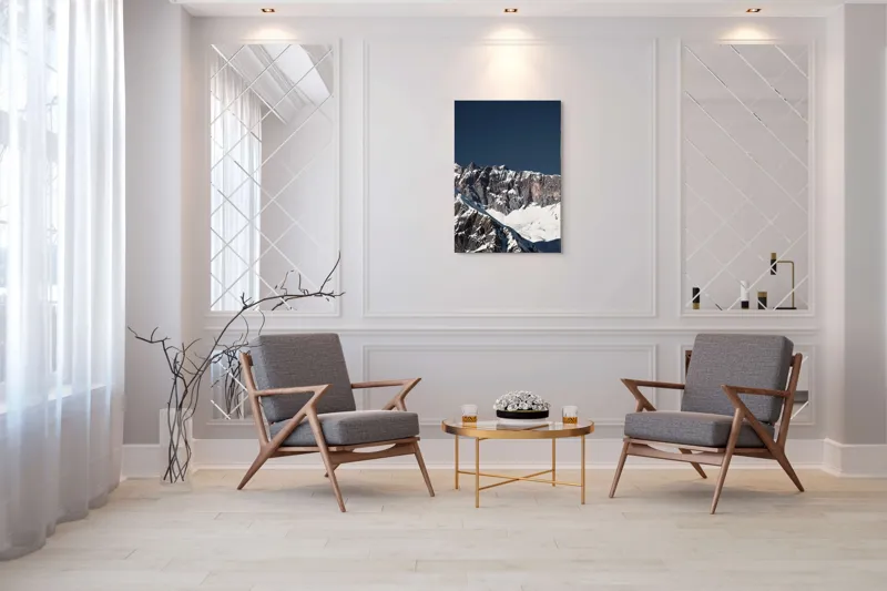 Tablou Canvas, "Munții în tăcere sub cerul albastru", Măreție, Albețe, Stânci, Răsărit, Imensitate, Contrast, Podoabă, Splendoare, 70 x 100 cm – poza 8