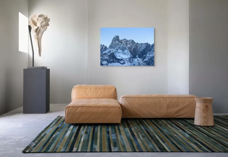 Tablou Canvas, "Piscurile înghețate ale dimineții alpine", Munți, Zăpadă, Stânci, Cer, Albastru, 100 x 70 cm – poza 7