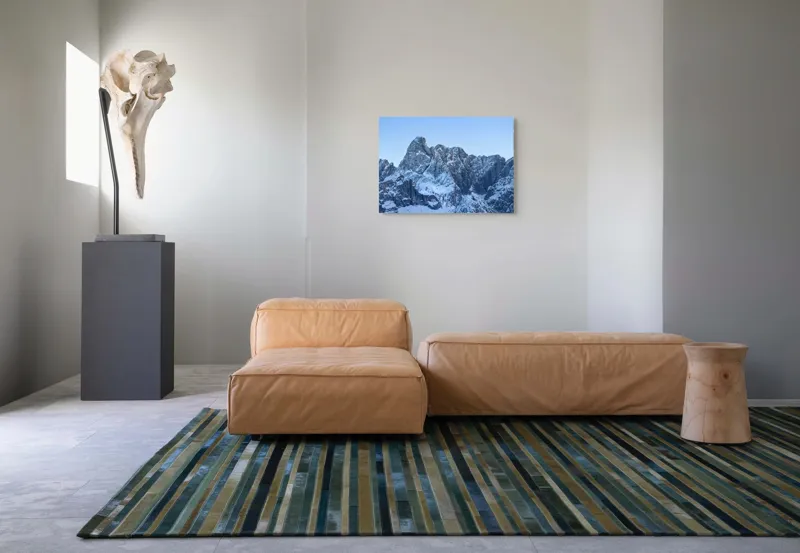 Tablou Canvas, "Piscurile înghețate ale dimineții alpine", Munți, Zăpadă, Stânci, Cer, Albastru, 70 x 50 cm – poza 8