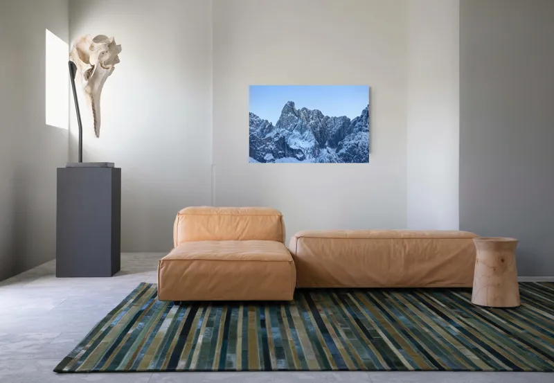 Tablou Canvas, "Piscurile înghețate ale dimineții alpine", Munți, Zăpadă, Stânci, Cer, Albastru, 90 x 50 cm – poza 8
