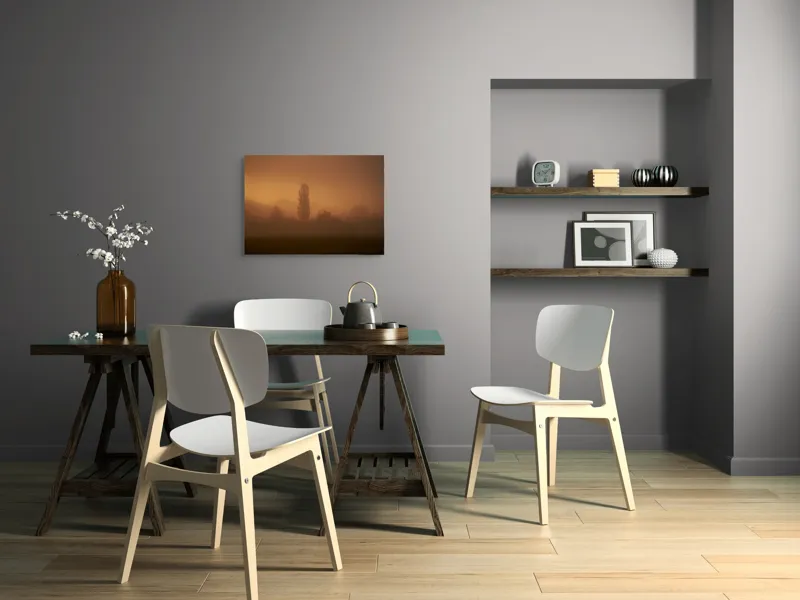 Tablou Canvas, "Tainele dimineții învăluite în ceață", Ceață, Apus, Siluete, Mister, Liniște, Natură, Copaci, Vise, Amurg, Peisaj, 70 x 50 cm – poza 5