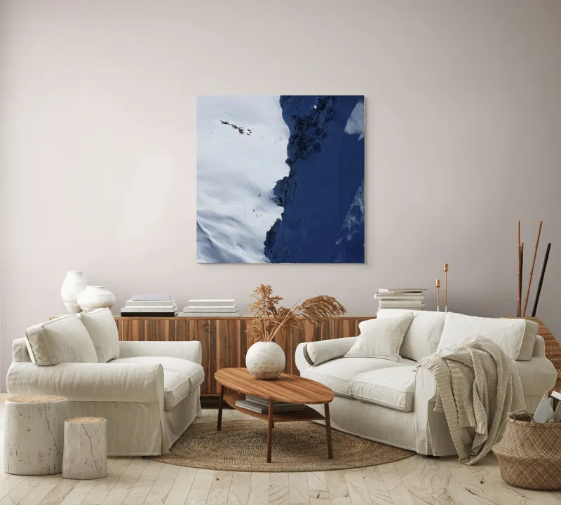 Tablou Canvas, "Umbre dramatice pe crestele înzăpezite", Zăpadă, Umbre, Rocă, Alpin, Frig, Abrupt, Culoare, Contrast., 100 x 100 cm – poza 3