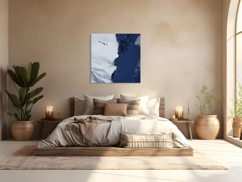 Tablou Canvas, "Umbre dramatice pe crestele înzăpezite", Zăpadă, Umbre, Rocă, Alpin, Frig, Abrupt, Culoare, Contrast., 100 x 100 cm – poza 4