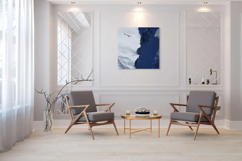 Tablou Canvas, "Umbre dramatice pe crestele înzăpezite", Zăpadă, Umbre, Rocă, Alpin, Frig, Abrupt, Culoare, Contrast., 100 x 100 cm – poza 7