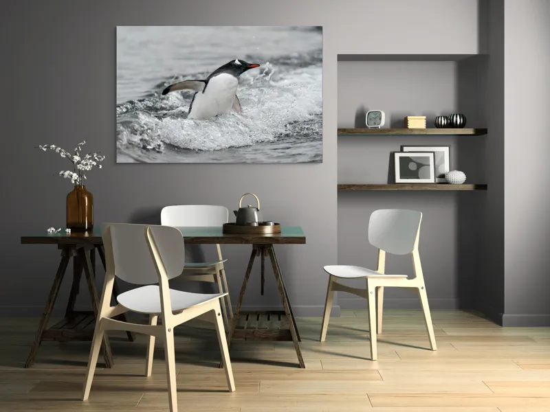 Tablou Canvas, "Pinguin înotând printre valuri reci", Penguin, Water, Splashing, Motion, Ocean, Nature, Wildlife, 150 x 100 cm – poza 5