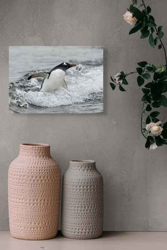 Tablou Canvas, "Pinguin înotând printre valuri reci", Penguin, Water, Splashing, Motion, Ocean, Nature, Wildlife, 54 x 39 cm – poza 8
