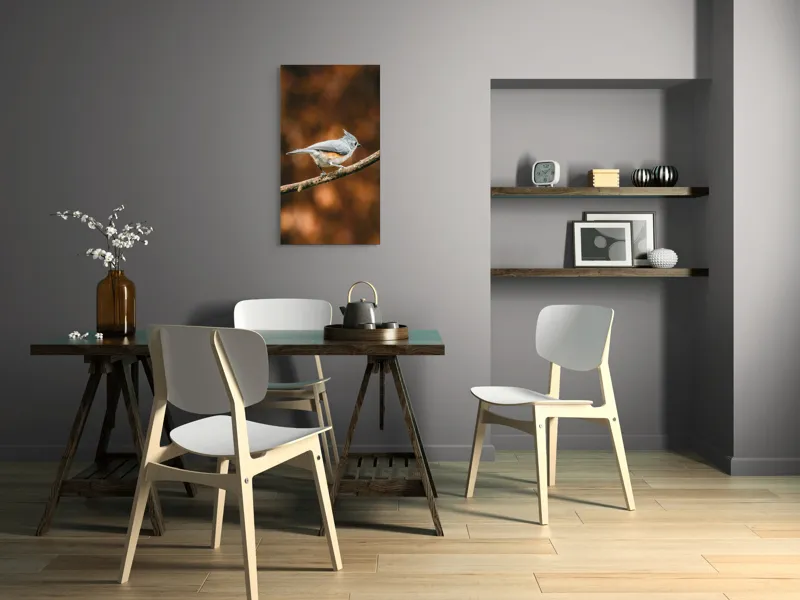 Tablou Canvas, "Pasărea solitară pe creangă ruginită", Pasăre, Creangă, Penaj, Fundal, Toamnă, Contrast, Gingașă, Natură, 50 x 90 cm – poza 4