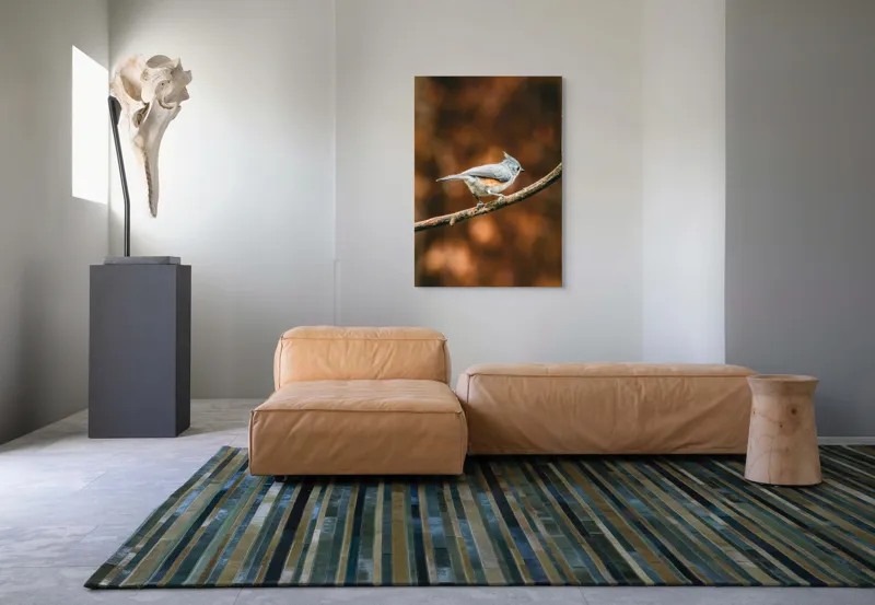 Tablou Canvas, "Pasărea solitară pe creangă ruginită", Pasăre, Creangă, Penaj, Fundal, Toamnă, Contrast, Gingașă, Natură, 70 x 100 cm – poza 7