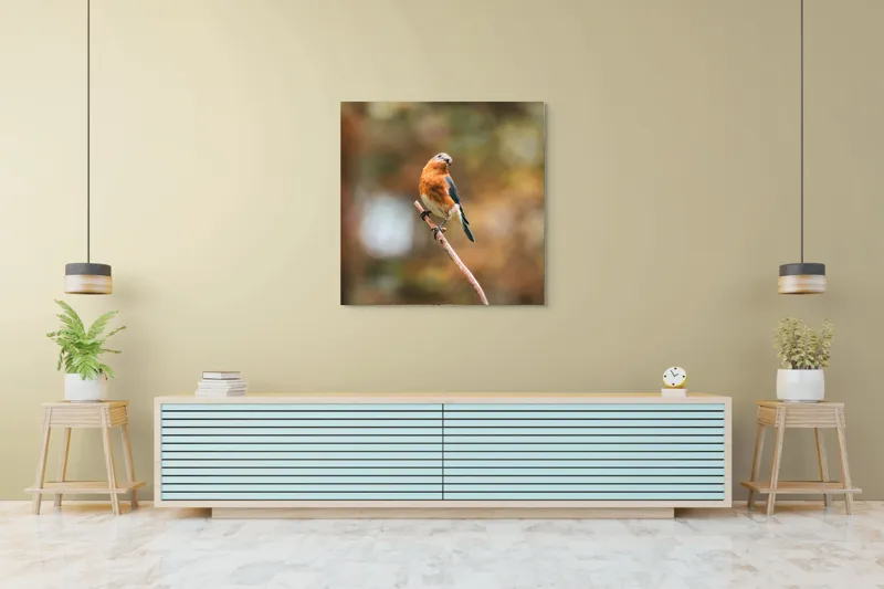 Tablou Canvas, "Pasărea contemplativă pe creangă elegantă", Pasăre, Ramură, Natură, Penaj, Contemplare, Serenitate, Frumusețe, Echilibru, 100 x 100 cm – poza 5