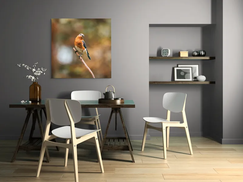 Tablou Canvas, "Pasărea contemplativă pe creangă elegantă", Pasăre, Ramură, Natură, Penaj, Contemplare, Serenitate, Frumusețe, Echilibru, 100 x 100 cm – poza 6