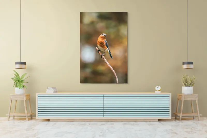 Tablou Canvas, "Pasărea contemplativă pe creangă elegantă", Pasăre, Ramură, Natură, Penaj, Contemplare, Serenitate, Frumusețe, Echilibru, 100 x 150 cm – poza 4
