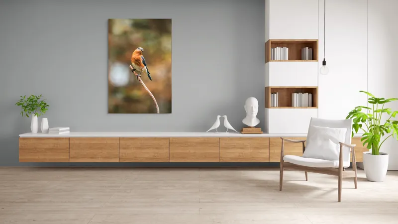 Tablou Canvas, "Pasărea contemplativă pe creangă elegantă", Pasăre, Ramură, Natură, Penaj, Contemplare, Serenitate, Frumusețe, Echilibru, 100 x 150 cm – poza 8