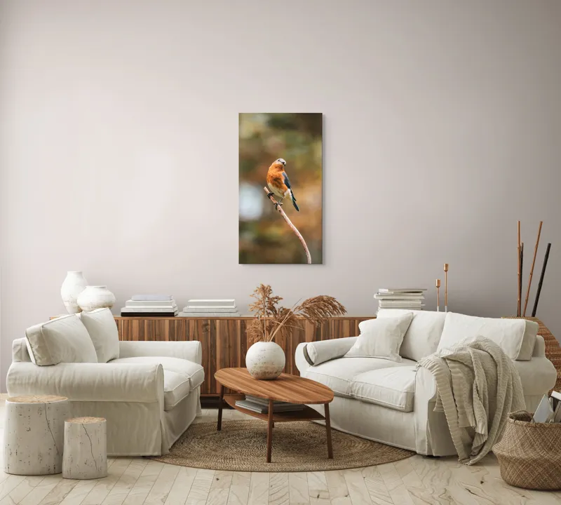 Tablou Canvas, "Pasărea contemplativă pe creangă elegantă", Pasăre, Ramură, Natură, Penaj, Contemplare, Serenitate, Frumusețe, Echilibru, 50 x 90 cm – poza 7