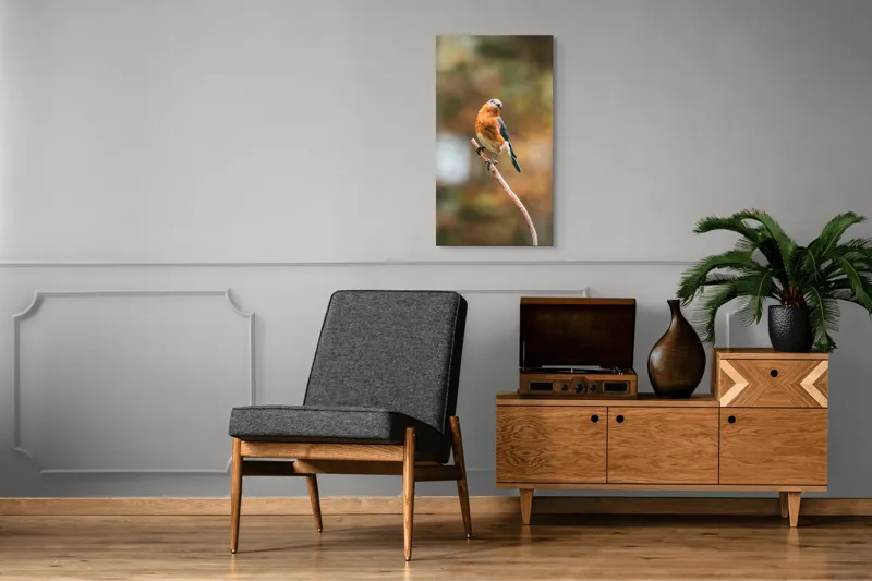 Tablou Canvas, "Pasărea contemplativă pe creangă elegantă", Pasăre, Ramură, Natură, Penaj, Contemplare, Serenitate, Frumusețe, Echilibru, 50 x 90 cm – poza 8