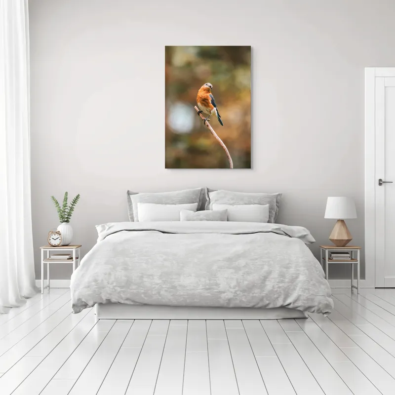 Tablou Canvas, "Pasărea contemplativă pe creangă elegantă", Pasăre, Ramură, Natură, Penaj, Contemplare, Serenitate, Frumusețe, Echilibru, 70 x 100 cm – poza 3