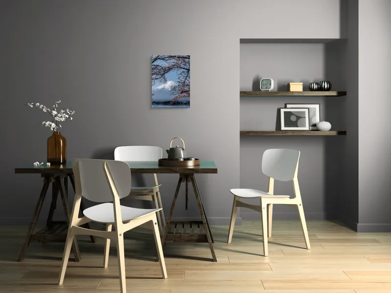 Tablou Canvas, "Muntele Fuji primăvara înflorită", Mont, Cireși, Cer, Apa, Barcă, Scoarță, Zăpadă, Primăvară, Peisaj, Natură, 39 x 54 cm – poza 7