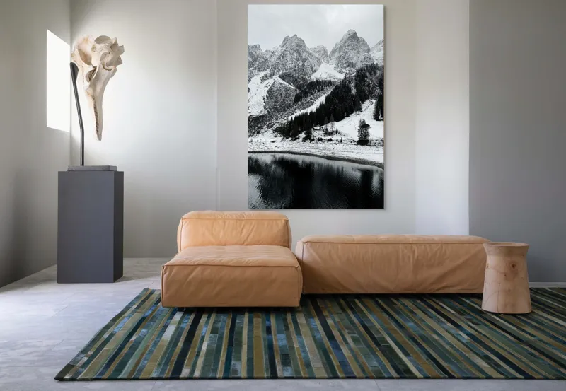 Tablou Canvas, "Peisaj de iarnă la munte", Munte, Zăpadă, Pădure, Lac, Cer, Refugiu, Calm, Natură, Linie, Contrast, 100 x 150 cm – poza 7