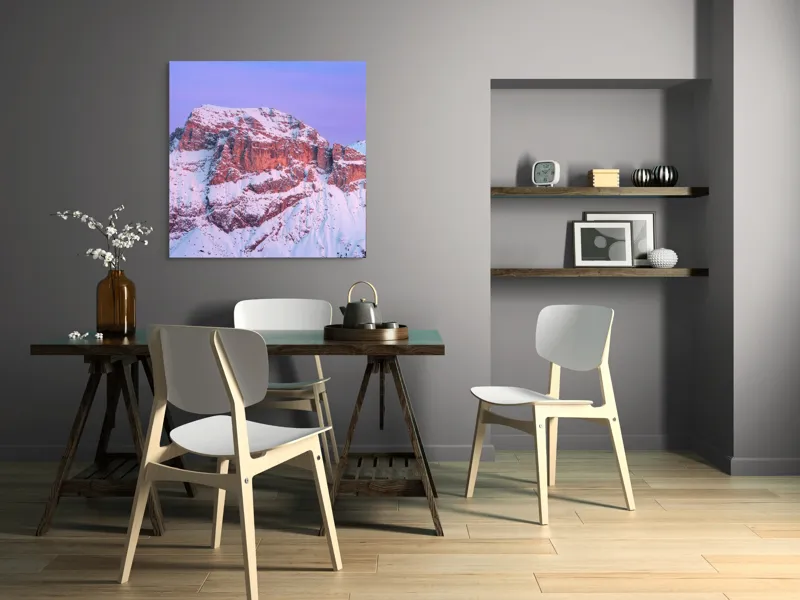 Tablou Canvas, "Răsfăț albastru pe crestele munților", Munte, Zăpadă, Apus, Cer, Roz, Stânci, Peisaj, Liniște, Frumusețe, Natură, 100 x 100 cm – poza 6