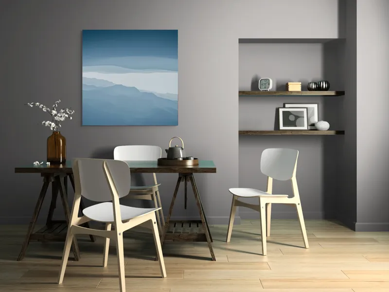 Tablou Canvas, "Pădure de ceață albastră liniștită", Albastru, Linii, Valuri, Așternut, Eteric, Abstracție, Calm, Infinit, Subtilitate, Răceală, 100 x 100 cm – poza 6