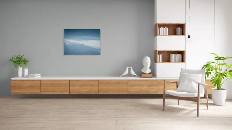 Tablou Canvas, "Pădure de ceață albastră liniștită", Albastru, Linii, Valuri, Așternut, Eteric, Abstracție, Calm, Infinit, Subtilitate, Răceală, 100 x 70 cm – poza 6