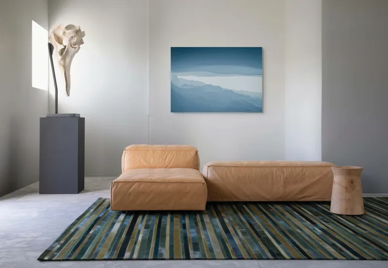 Tablou Canvas, "Pădure de ceață albastră liniștită", Albastru, Linii, Valuri, Așternut, Eteric, Abstracție, Calm, Infinit, Subtilitate, Răceală, 100 x 70 cm – poza 7