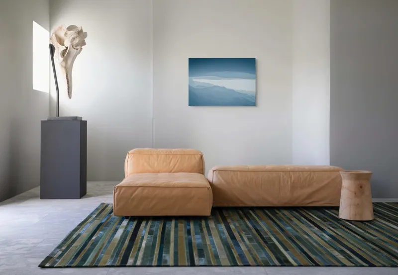 Tablou Canvas, "Pădure de ceață albastră liniștită", Albastru, Linii, Valuri, Așternut, Eteric, Abstracție, Calm, Infinit, Subtilitate, Răceală, 70 x 50 cm – poza 8