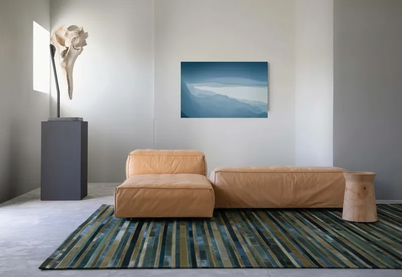 Tablou Canvas, "Pădure de ceață albastră liniștită", Albastru, Linii, Valuri, Așternut, Eteric, Abstracție, Calm, Infinit, Subtilitate, Răceală, 90 x 50 cm – poza 8