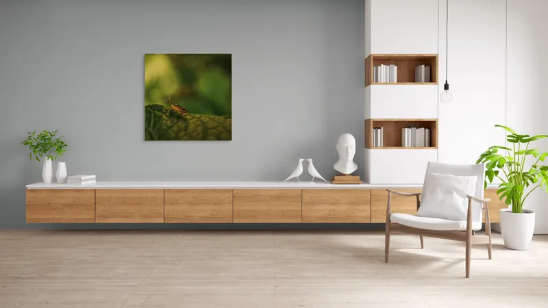 Tablou Canvas, "Insectă pe frunză verde și rugoasă", Insectă, Frunză, Verde, Textură, Natură, Lumină, Detaliu, Culoare, Contrast, Tranquilitate, 100 x 100 cm – poza 8