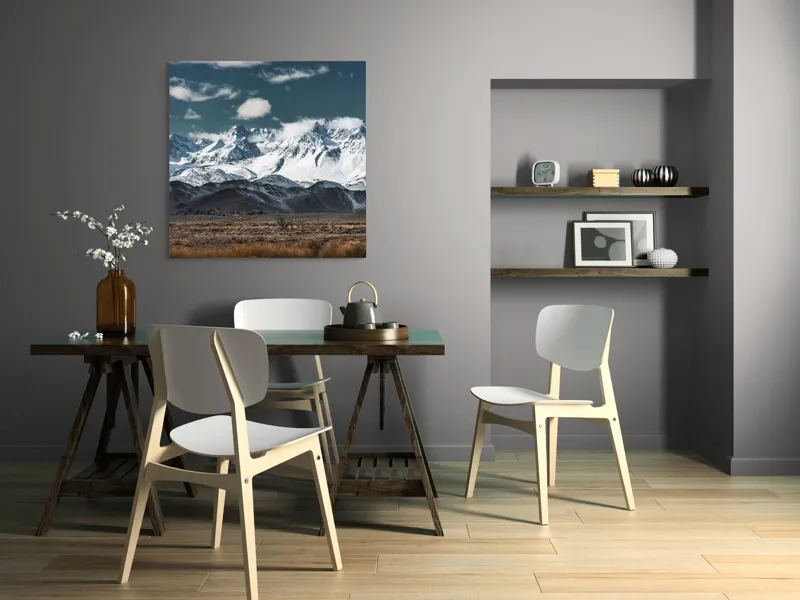 Tablou Canvas, "Vârfuri înzăpezite sub cer senin", Majestuoase, Montane, Zăpadă, Nori, Tranquil, Peisaj, Natură, Vârfuri, 100 x 100 cm – poza 6