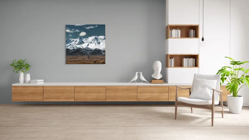 Tablou Canvas, "Vârfuri înzăpezite sub cer senin", Majestuoase, Montane, Zăpadă, Nori, Tranquil, Peisaj, Natură, Vârfuri, 100 x 100 cm – poza 8