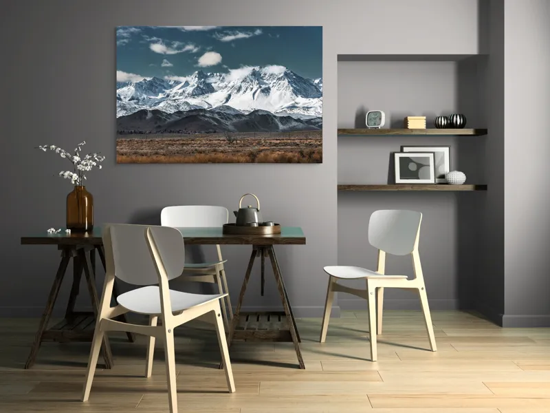 Tablou Canvas, "Vârfuri înzăpezite sub cer senin", Majestuoase, Montane, Zăpadă, Nori, Tranquil, Peisaj, Natură, Vârfuri, 150 x 100 cm – poza 5
