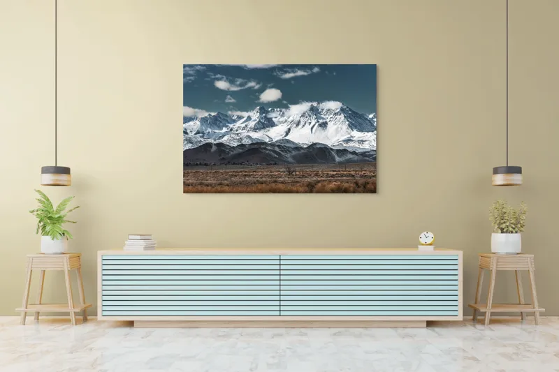 Tablou Canvas, "Vârfuri înzăpezite sub cer senin", Majestuoase, Montane, Zăpadă, Nori, Tranquil, Peisaj, Natură, Vârfuri, 150 x 100 cm – poza 6