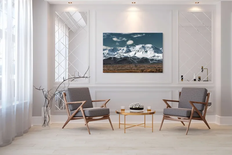 Tablou Canvas, "Vârfuri înzăpezite sub cer senin", Majestuoase, Montane, Zăpadă, Nori, Tranquil, Peisaj, Natură, Vârfuri, 150 x 100 cm – poza 7