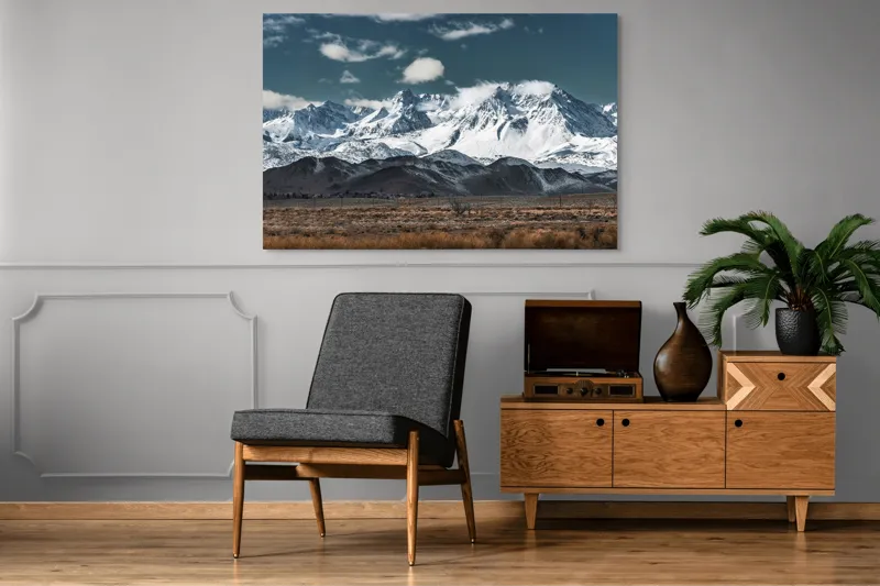 Tablou Canvas, "Vârfuri înzăpezite sub cer senin", Majestuoase, Montane, Zăpadă, Nori, Tranquil, Peisaj, Natură, Vârfuri, 150 x 100 cm – poza 8