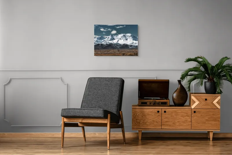 Tablou Canvas, "Vârfuri înzăpezite sub cer senin", Majestuoase, Montane, Zăpadă, Nori, Tranquil, Peisaj, Natură, Vârfuri, 70 x 50 cm – poza 4