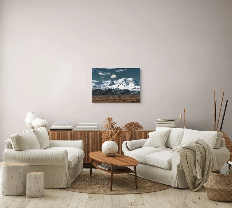 Tablou Canvas, "Vârfuri înzăpezite sub cer senin", Majestuoase, Montane, Zăpadă, Nori, Tranquil, Peisaj, Natură, Vârfuri, 70 x 50 cm – poza 6