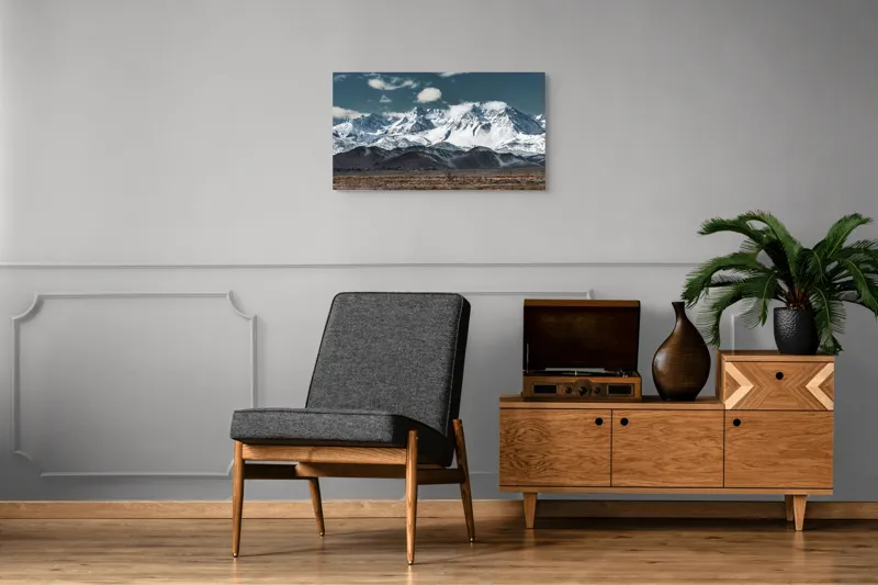 Tablou Canvas, "Vârfuri înzăpezite sub cer senin", Majestuoase, Montane, Zăpadă, Nori, Tranquil, Peisaj, Natură, Vârfuri, 90 x 50 cm – poza 6