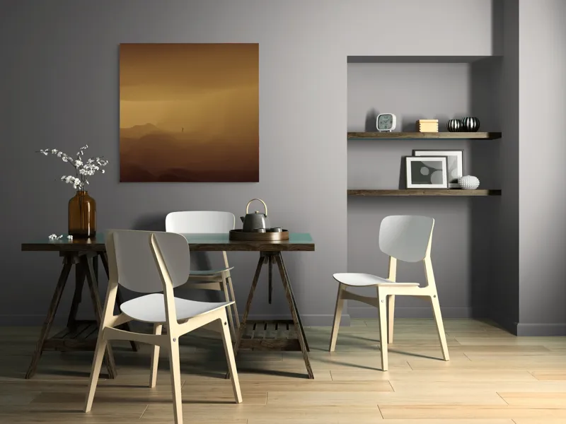 Tablou Canvas, "Solitudinea călătorului în deșertul infinit", Deșert, Solitudine, Siluetă, Ceață, Armonie, Liniște, Monocrom, Văluri, Mister, Peisaj, 100 x 100 cm – poza 6