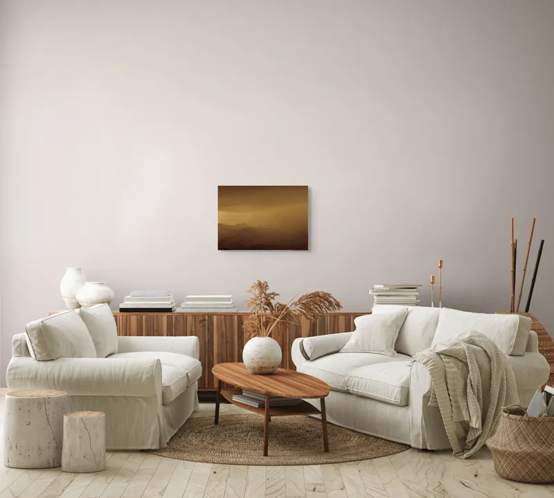 Tablou Canvas, "Solitudinea călătorului în deșertul infinit", Deșert, Solitudine, Siluetă, Ceață, Armonie, Liniște, Monocrom, Văluri, Mister, Peisaj, 54 x 39 cm – poza 5
