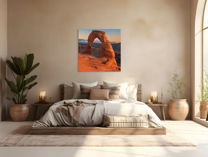 Tablou Canvas, "Arcul de piatră în amurg", Arc, Roca, Apus, Peisaj, Munte, Deșert, Culoare, Natură, Formă, Orizont, 100 x 100 cm – poza 4