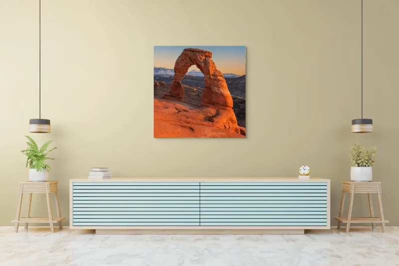 Tablou Canvas, "Arcul de piatră în amurg", Arc, Roca, Apus, Peisaj, Munte, Deșert, Culoare, Natură, Formă, Orizont, 100 x 100 cm – poza 5