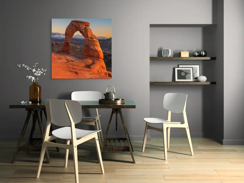 Tablou Canvas, "Arcul de piatră în amurg", Arc, Roca, Apus, Peisaj, Munte, Deșert, Culoare, Natură, Formă, Orizont, 100 x 100 cm – poza 6