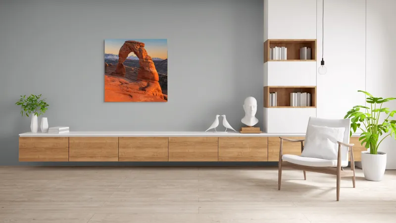 Tablou Canvas, "Arcul de piatră în amurg", Arc, Roca, Apus, Peisaj, Munte, Deșert, Culoare, Natură, Formă, Orizont, 100 x 100 cm – poza 8