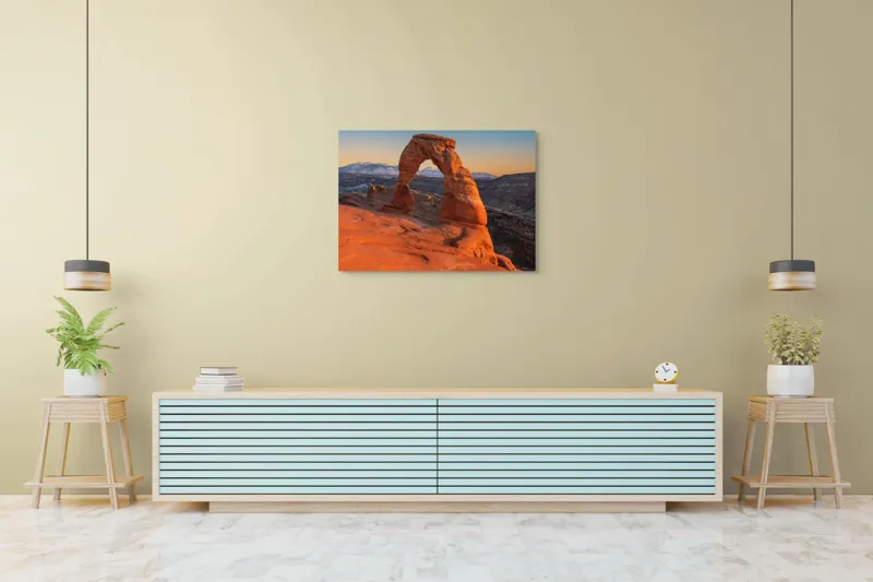 Tablou Canvas, "Arcul de piatră în amurg", Arc, Roca, Apus, Peisaj, Munte, Deșert, Culoare, Natură, Formă, Orizont, 100 x 70 cm – poza 4