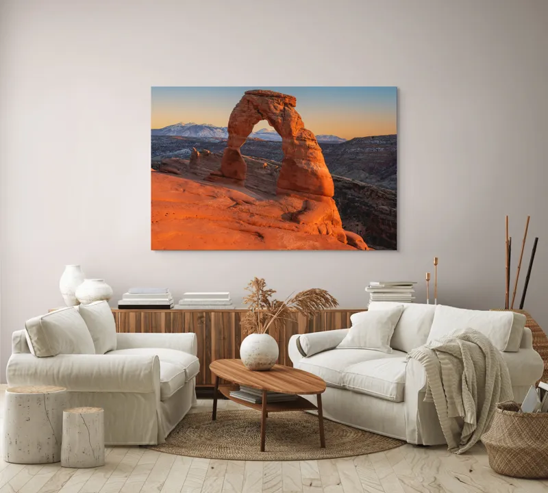 Tablou Canvas, "Arcul de piatră în amurg", Arc, Roca, Apus, Peisaj, Munte, Deșert, Culoare, Natură, Formă, Orizont, 150 x 100 cm – poza 3