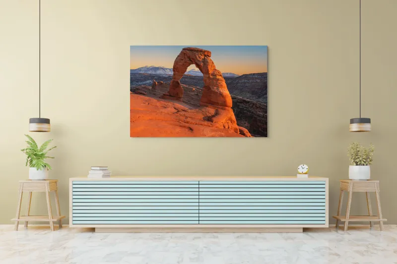 Tablou Canvas, "Arcul de piatră în amurg", Arc, Roca, Apus, Peisaj, Munte, Deșert, Culoare, Natură, Formă, Orizont, 150 x 100 cm – poza 6