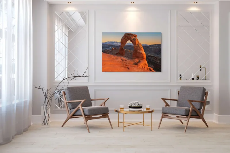Tablou Canvas, "Arcul de piatră în amurg", Arc, Roca, Apus, Peisaj, Munte, Deșert, Culoare, Natură, Formă, Orizont, 150 x 100 cm – poza 7
