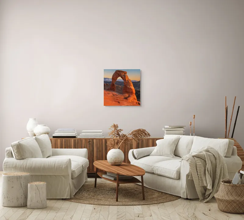 Tablou Canvas, "Arcul de piatră în amurg", Arc, Roca, Apus, Peisaj, Munte, Deșert, Culoare, Natură, Formă, Orizont, 50 x 50 cm – poza 7